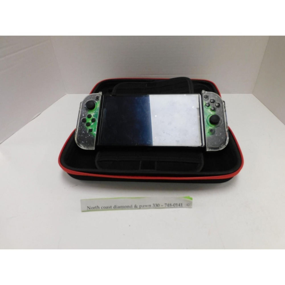 Nintendo Switch Console Bundle Custom Green Galaxy Joy-Cons Orzly Case & Grip